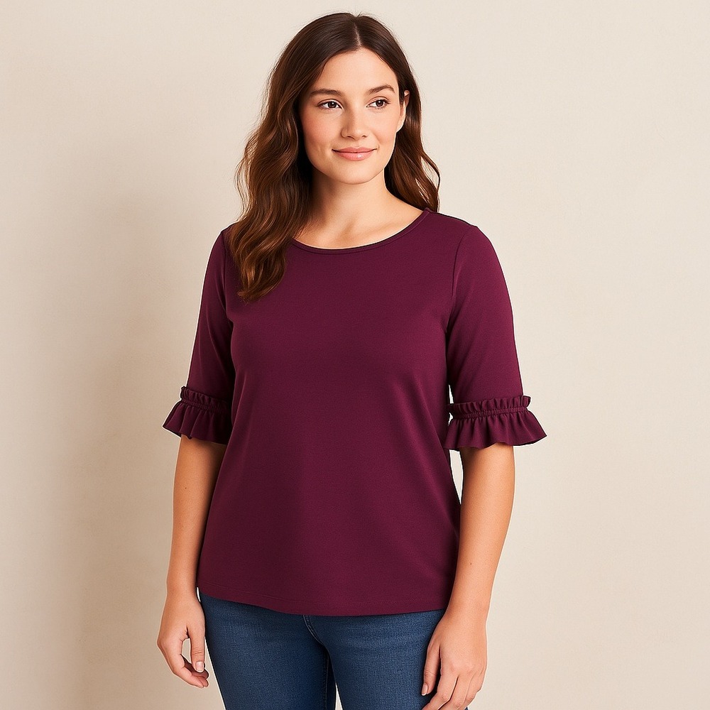 Banana‎ Republic Burgundy Ruffle Sleeve Medium | Romantic Feminine